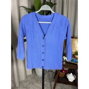 Classic Cable Knit Cardigan Periwinkle Blu V-Neck Cardigan 3/4 Sleeve Sz S